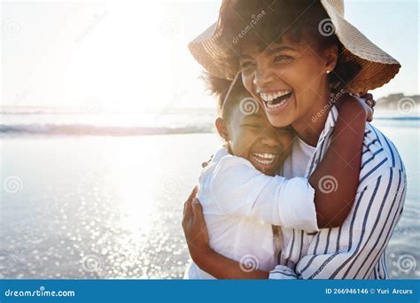 Family, Kids and Beach with a Mother and Daughter Laughing or Joking ...