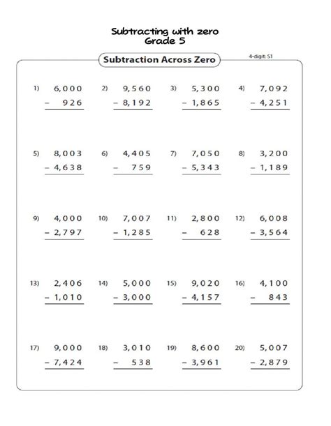 Image result for 5th Grade Math Subtraction Worksheets