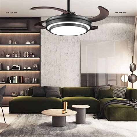 Buy Modern Retractable Chandelier Ceiling Fan Light and Remote 6 Speed ...