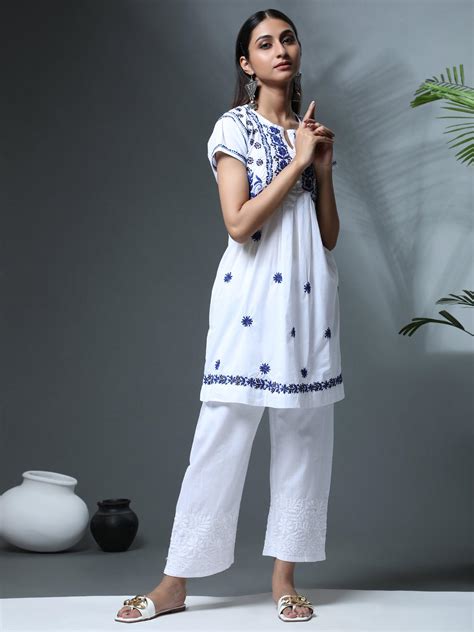 House Of Kari(Chikankari Clothing) - HOK Chikankari Tunic for Women White