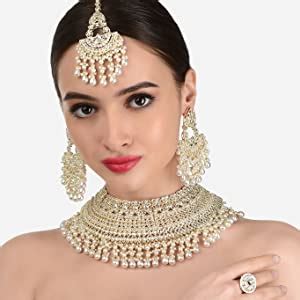 ZAVERI PEARLS Gold Tone Bridal Kundan Choker Necklace Earring ...