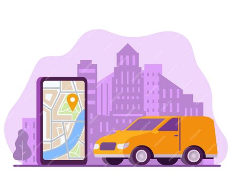 Premium Vector | A yellow van online delivery phoneonline order tracking with map delivery ...