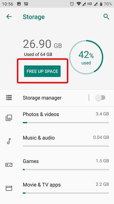 Image result for Android System Storage Spa Running Out