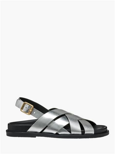 Geox Adelash A Leather Lattice Strap Sandals, Silver