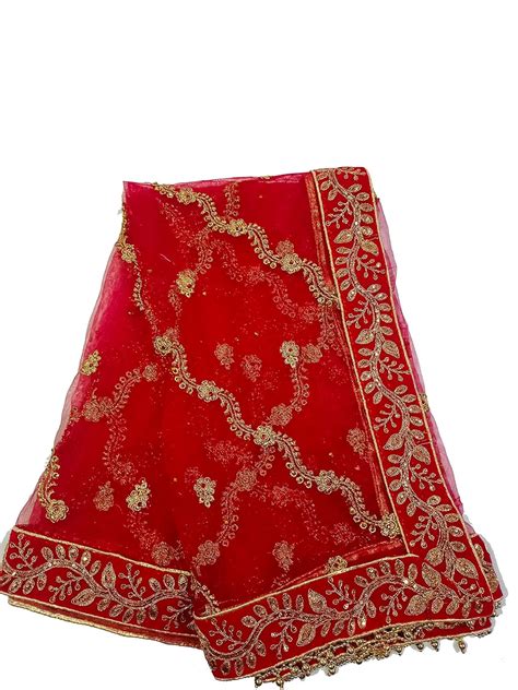 Buy ASHA CHUNRI HOUSE RED BRIDAL DUPATTA WITH VELVET BORDER 2.25 MTR at ...