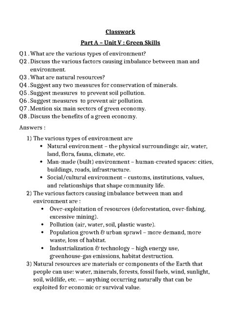 Green Skills Q1-Q8: Understanding Environment & Conservation - Studocu