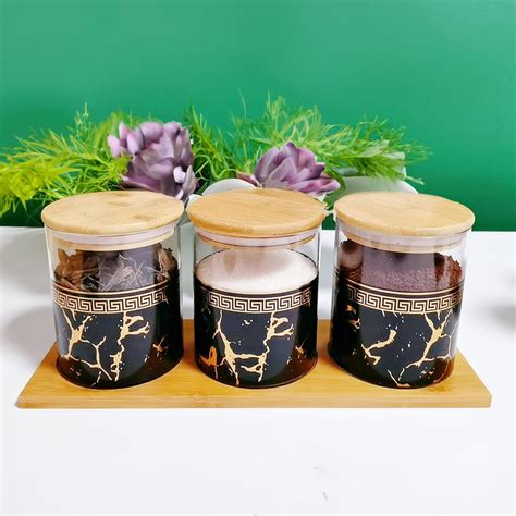 UMAI Pack of 3 Kitchen Organizer Borosilicate Jars with Bamboo Lid ...