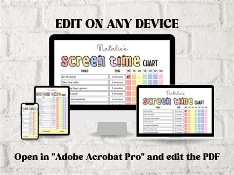 Editable Screen Time Allowance Chart for Kids / Chore Chart / Fillable ...