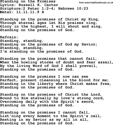 Printable Lyrics Standing On The Promises