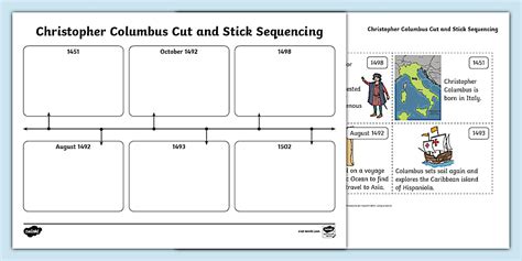 KS1 Christopher Columbus Cut and Stick Sequencing Activity