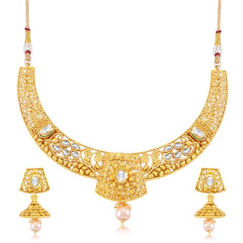 Buy Sukkhi Sleek Gold Plated Choker Necklace Set for Women at Amazon.in