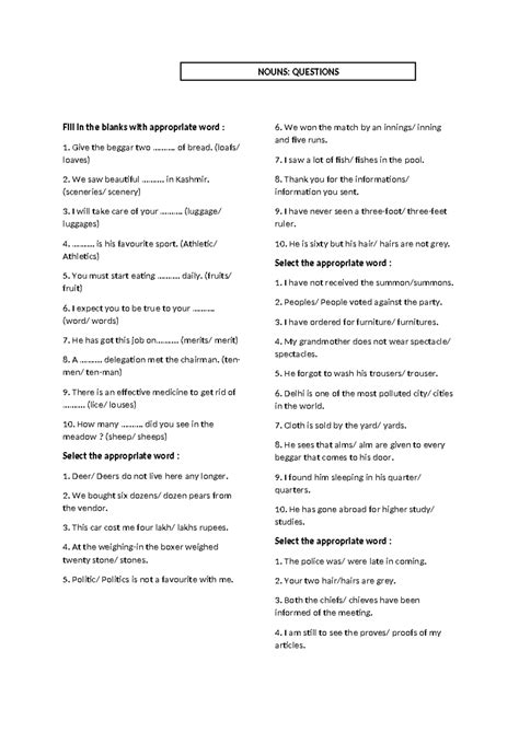 NOUN1: Fill in the Blanks & Error Correction Exercises - Studocu