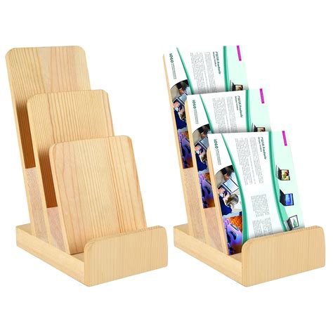 2 Pieces 3-Tier Pine Wood Literature Holder pamphlet display stand ...