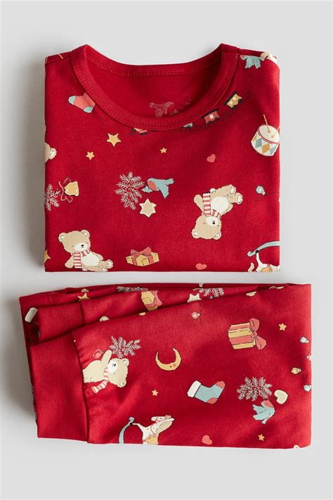 Red/Christmas Printed cotton pyjamas for kids | H&M IN