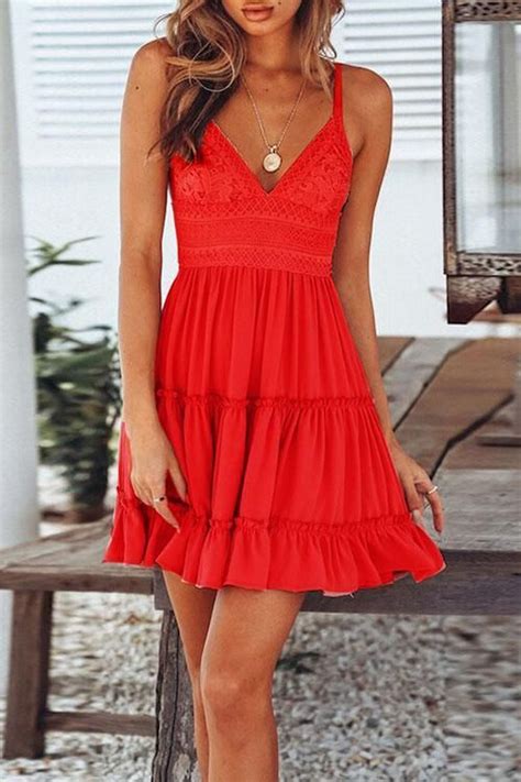 Buy short red summer dress - In stock