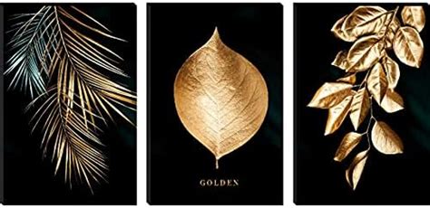 SAF paintings Set of 3 Golden Leaf MDF Self Adhessive UV Textured ...