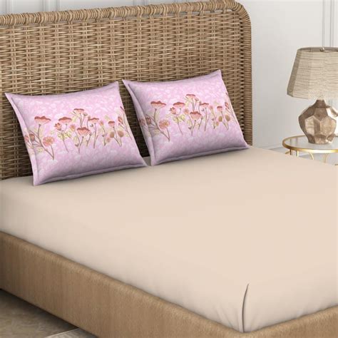 Buy SPACES Bonica Beige Printed Cotton Super King Bedsheet Set ...
