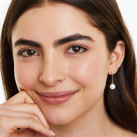 Freshwater Pearl And Bezel Set Diamond Drop Earrings In 14K Yellow Gold ...