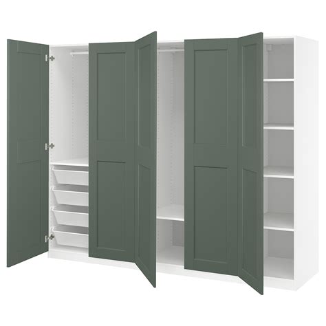 PAX / GRIMO wardrobe combination, white/grey-green, 250x60x201 cm (983 ...