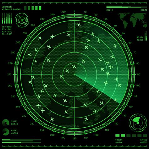 Air control radar screen with airplanes and map 21630168 Vector Art at ...