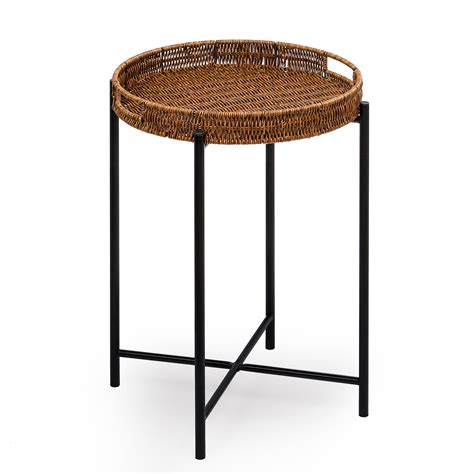 Bay Isle Home™ Brown Small Round End Table, 16.5In Rattan End Tables ...