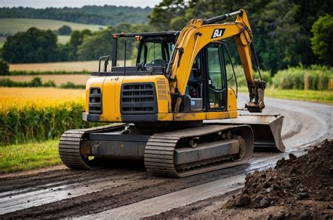 Heavy machinery paving new roads in rural landscape | Premium AI ...