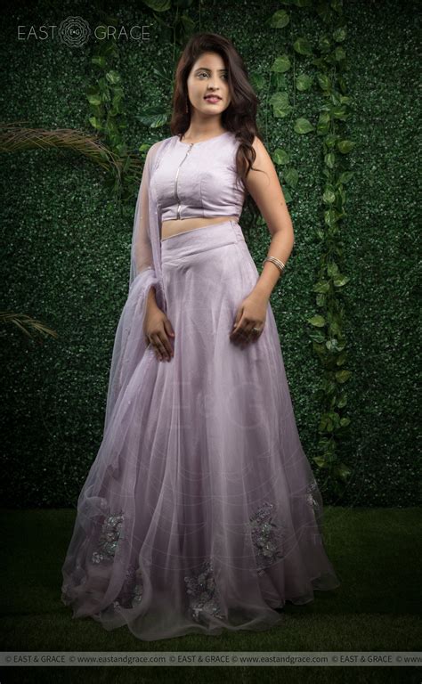 Chitra Lavender Pure Silk-Organza Hand-Embroidered Blouse & Lehenga ...