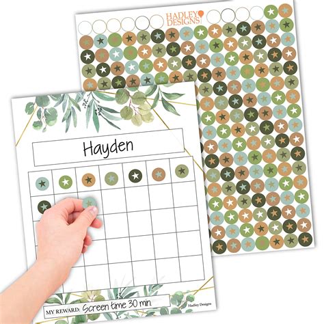 Buy 25 Greenery Reward Sticker Chart for Kids Behavior Chart for ...