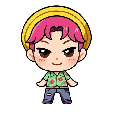 K-pop Stickers - Chibi Boy with Pink Hair & Yellow Hat – Snap Magicians