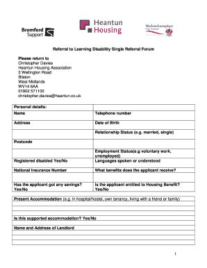 Fillable Online heantun Wolverhampton Tenancy Support Service Referral ...