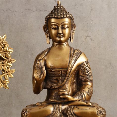 Pure Brass Blessing Buddha Statue - Unique Design, 12.5" Height ...