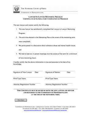 Fillable Online supremecourt ohio Certificate of Satisfactory ...