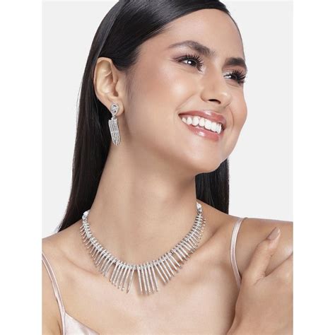 Buy Estele Rhodium Plated CZ Shining Streaks Necklace for Women (Set of ...