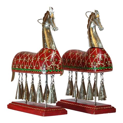 Indune Lifestyle Hand Painted Wood and Metal 10 Bell Horse Set of Two ...
