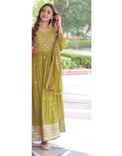 Ready to Wear Designer Embroidery Work Gown with Dupatta Set Fully Sti ...