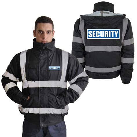 Buy SECURITY Bomber Jacket Hi Vis Reflective Black Workwear Contractor ...