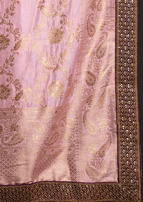 Buy Magenta Pink Sequins Banarasi Semi Stitched Lehenga - Koskii