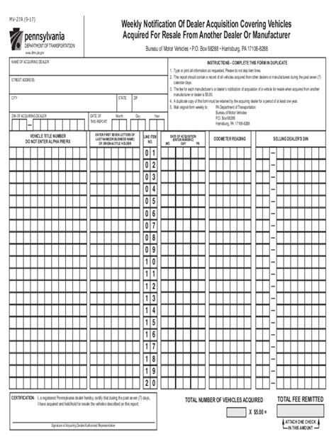 2017-2026 Form PA MV-27A - Blank Fillable Template | Fill Out, Print ...