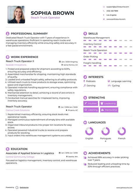 10+ Reach Truck Operator Resume Samples & Templates for 2025