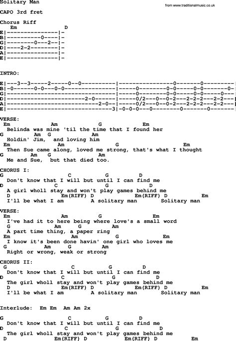 Johnny cash song solitary man lyrics and chords – Artofit
