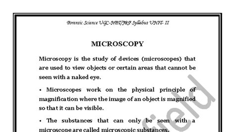 Forensic Science Syllabus II: Understanding Microscopy Techniques - Studocu