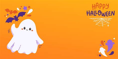 Happy Halloween party banner with cute ghost vector illustration ...