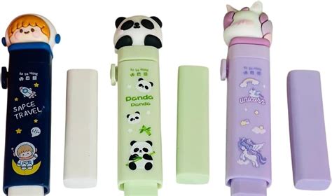 2 Pack Retractable Rubber Stick Erasers–Unique Space Travel, Panda, and ...