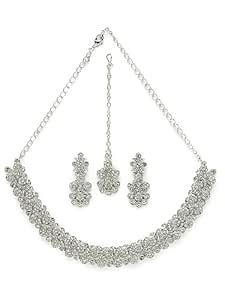 Sukkhi Excellent Rhodium Plated Silver AD White Stone Collar Bone ...