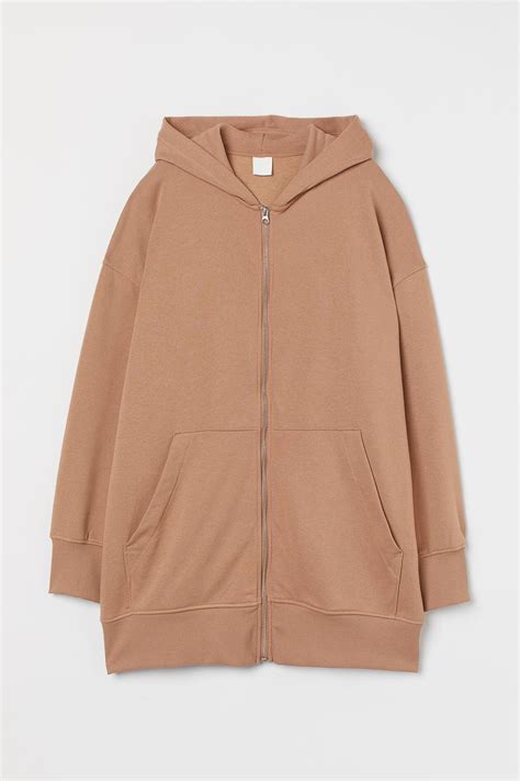 Long zip-through hoodie - Dark beige - Ladies | H&M IN