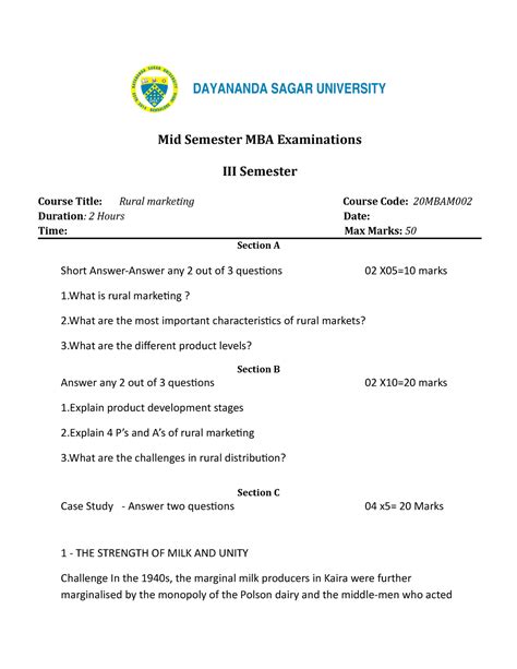 MM 2 - Rural Marketing - Mid Semester MBA Examinations III Semester ...