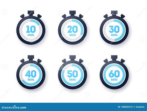 Vector Illustration 10 - 60 Minutes Stopwatch Icon Collection. Flat ...