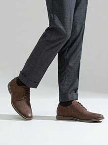SHOESMALL Men's Suede Casual Dress Shoes Brown Plain Toe Suede Oxfords ...
