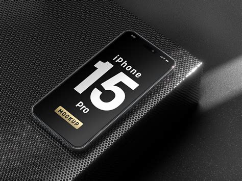 Free Dark iPhone 15 Pro Mockup PSD With Metal Background - Good Mockups