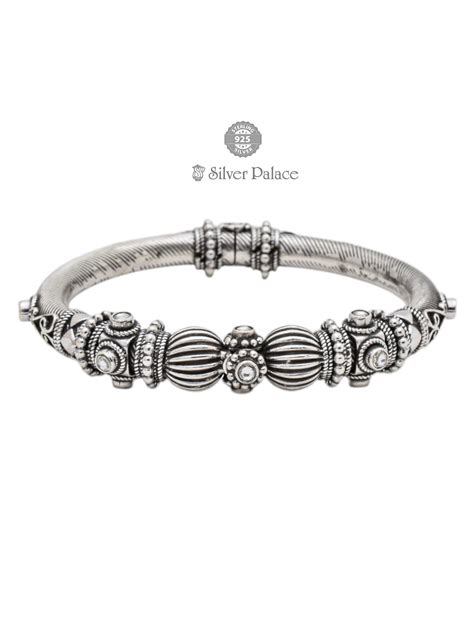 925 Oxidised Silver Antique Beaded Kada For Women Mannj Collection ...